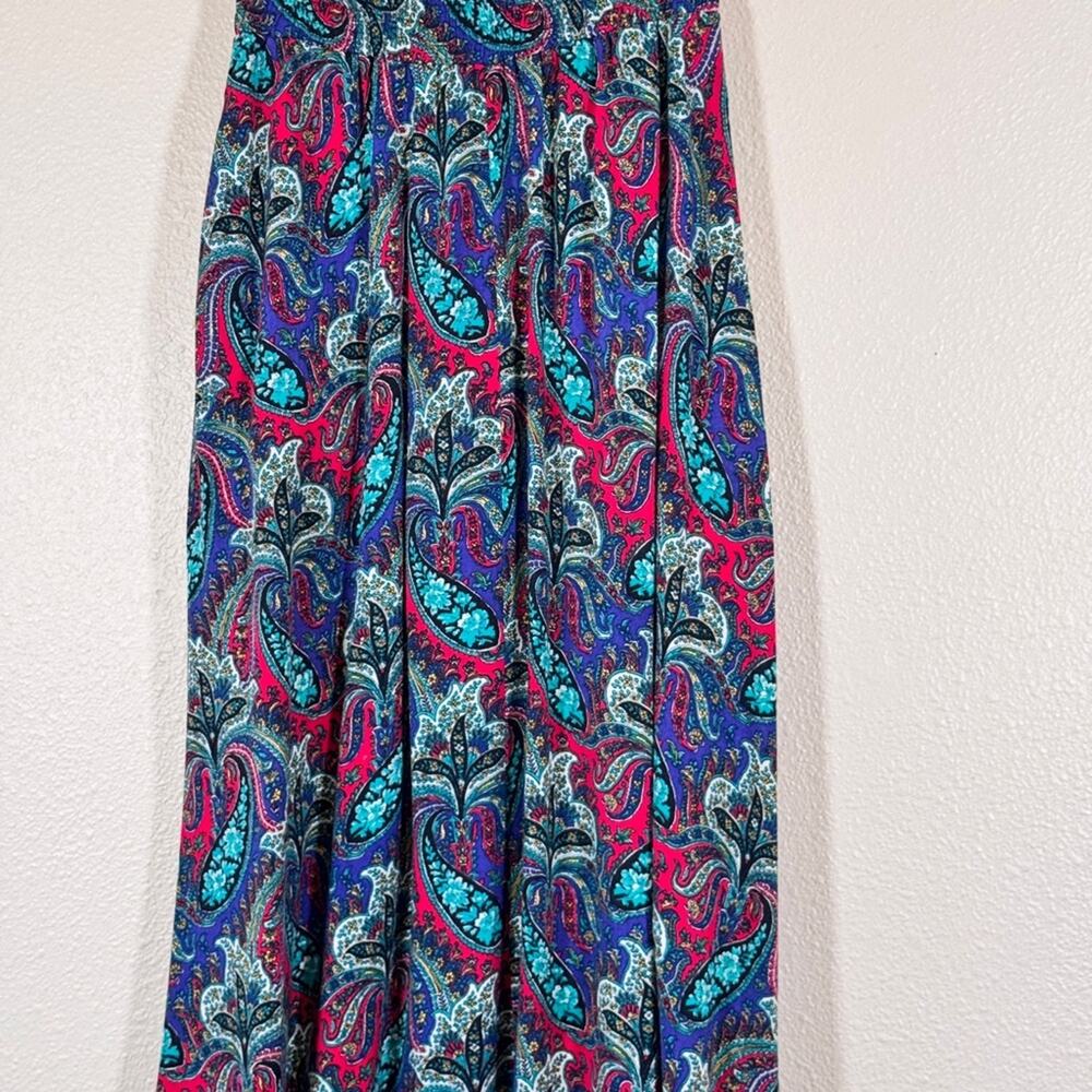 Vintage 1980s Blue Red Paisley Midi Skirt Women 6 Made USA Classic Pull On Retro - Picture 7 of 11